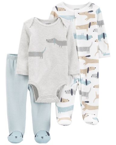  Set Gồm 2 Bodysuit Liền Quần Bé Trai Hình Cún Con Kèm Quần Dài Carter's 0-24M 