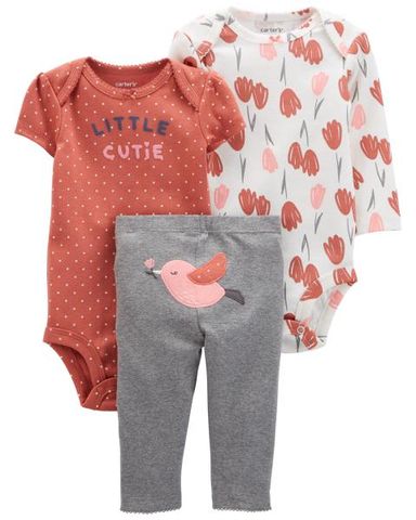  Set Gồm 2 Bodysuit Liền Quần Bé Gái Đỏ Đô Kèm Quần Dài Carter's 0-24M 