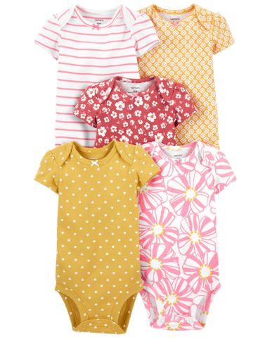  Set 5 Bodysuit Liền Quần Bé Gái Nhiều Màu Hình Hoa Carter's 0-24M 