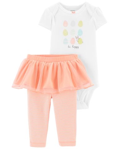  Set Bodysuit Liền Quần Trắng Kèm Quần Dài Liền Váy Bé Gái Carter's 0-24M 