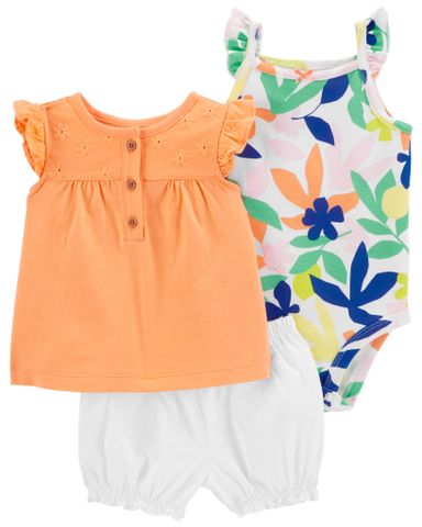  Set Gồm 1 Bodysuit Liền Quần Kèm Bộ Quần Áo Tay Ngắn Bé Gái Cam Carter's 0-24M 