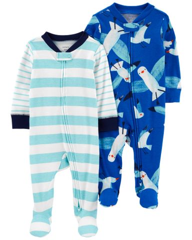  Set 2 Bodysuit Tay Dài Liền Quần Dài Bé Trai Xanh Biển Carter's 0-24M 