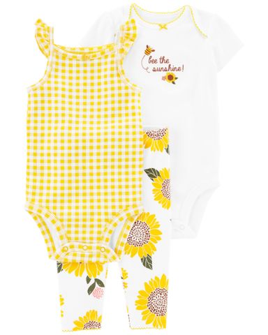  Set Gồm 2 Bodysuit Liền Quần Kèm Quần Dài Bé Gái Màu Vàng Carter's 0-24M 