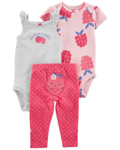  Set Gồm 2 Bodysuit Liền Quần Kèm Quần Dài Bé Gái Hồng Dâu Carter's 0-24M 