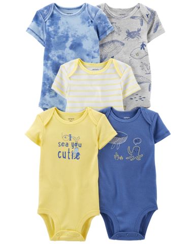  Set 5 Bodysuit Liền Quần Bé Trai Xanh Vàng Carter's 0-24M 