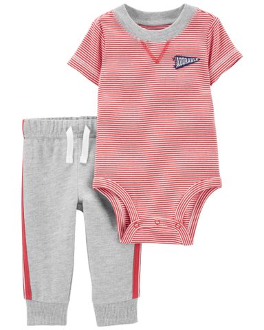  Set Bodysuit Liền Quần Bé Trai Kèm Quần Dài Sọc Đỏ Carter's 0-24M 