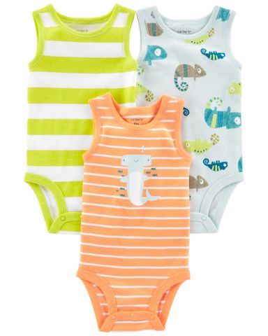  Set 3 Bodysuit Liền Quần Bé Trai Cam Xanh Neon Và Xám Carter's 0-24M 