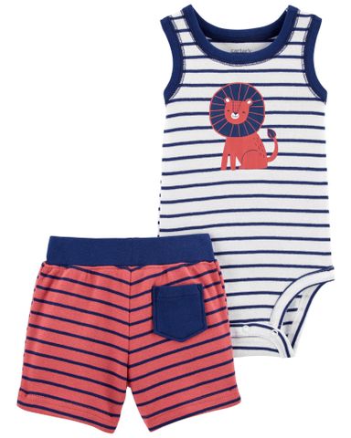  Set Bodysuit Liền Quần Bé Trai Trắng Kẻ Kèm Quần Đỏ Kẻ Carter's 0-24M 