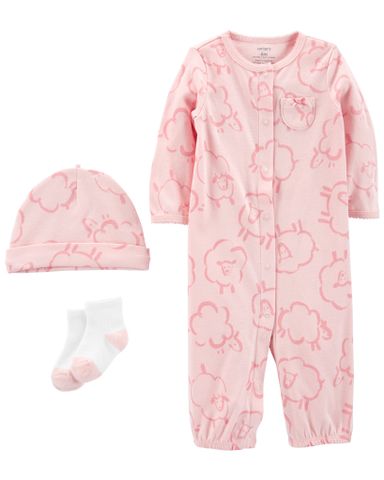  Set Bodysuit Liền Quần Dài Bé Gái Màu Hồng Kèm Nón Và Vớ Carter's 0-24M 