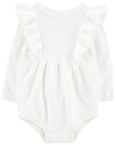  Romper Áo Liền Quần Có Nhún Bèo Bé Gái Trắng Carter's 0-24M 