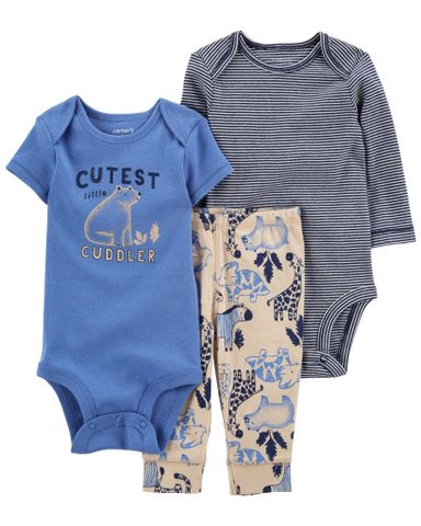  Set Gồm 2 Bodysuit Liền Quần Bé Trai Xanh Xám Kèm Quần Dài Carter's 0-24M 