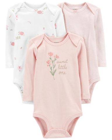  Set 3 Bodysuit Liền Quần Bé Gái Màu Trắng Hồng Hình Cừu Carter's 0-24M 