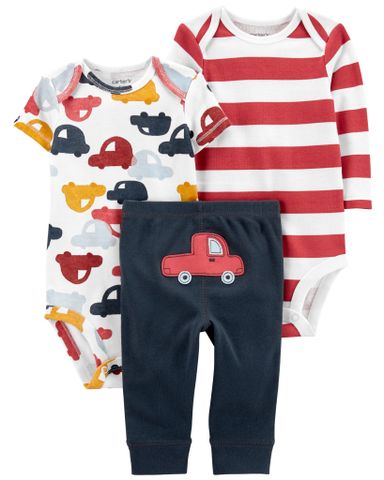  Set Gồm 2 Bodysuit Liền Quần Bé Trai Hình Xe Kèm Quần Dài Carter's 0-24M 