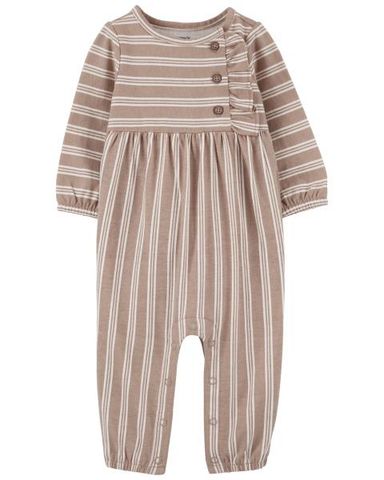  Bodysuit Liền Quần Dài Bé Gái Sọc Ngang Màu Be Carter's 0-24M 