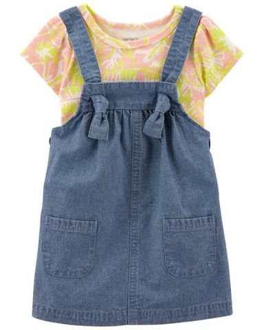  Set Váy Yếm Bé Gái Màu Xanh Biển Kèm Bodysuit Liền Quần Màu Vàng Carter's 0-24M 