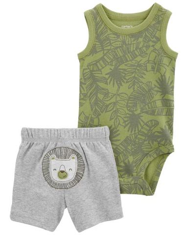  Set Bodysuit Liền Quần Bé Trai Màu Xanh Hình Cây Cọ Kèm Quần Ngắn Carter's 0-24M 