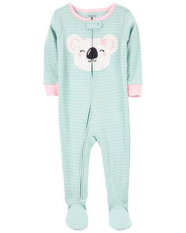  Bodysuit Liền Quần Dài Bé Gái Màu Xanh Bạc Hà Hình Gấu Carter's 0-24M 