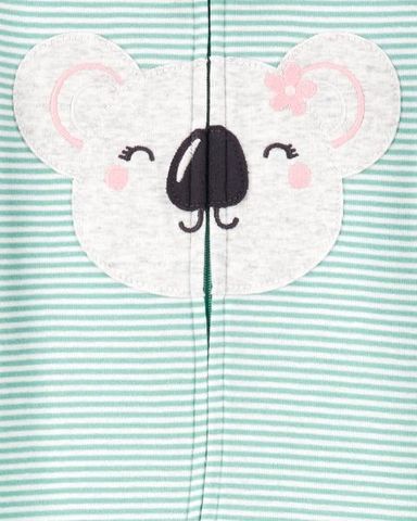  Bodysuit Liền Quần Dài Bé Gái Màu Xanh Bạc Hà Hình Gấu Carter's 0-24M 