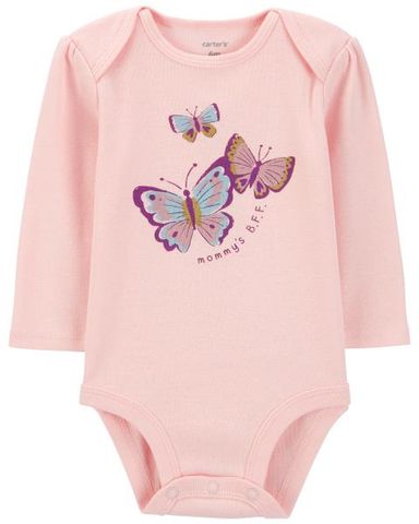  Bodysuit Liền Quần Bé Gái Màu Hồng Hình Bướm Carter's 0-24M 