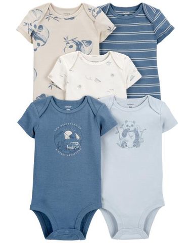  Set 5 Bodysuit Liền Quần Bé Trai Nhiều Màu Hình Gấu Trúc Carter's 0-24M 