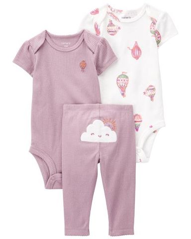  Set 2 Bodysuit Liền Quần Bé Gái Màu Tím Kèm Quần Dài Carter's 0-24M 