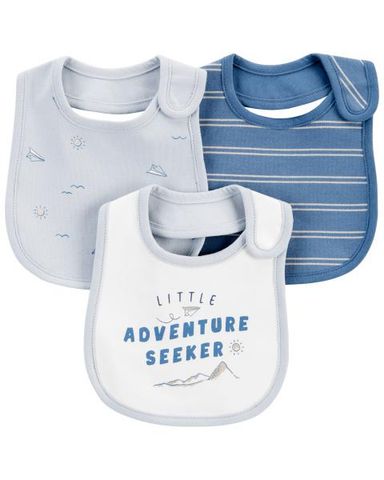  Set 3 Yếm Ăn Dặm Bé Trai Hình Vuông Màu Xanh Carter's 0-24M 