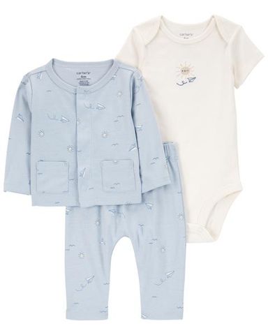  Set Gồm Quần Dài Và Bodysuit Liền Quần Bé Trai Kèm Áo Khoác Màu Xanh Dương Carter's 0-24M 