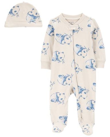  Set Bodysuit Liền Quần Dài Bé Trai Màu Be Hình Gấu Kèm Nón Carter's 0-24M 