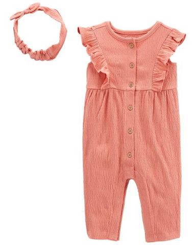  Set Bodysuit Liền Quần Bé Gái Màu Cam Kèm Băng Đô Carter's 0-24M 