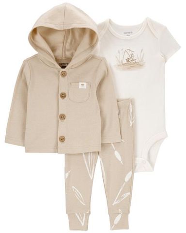  Set Gồm Quần Dài Và Bodysuit Liền Quần Kèm Áo Khoác Có Nón Màu Be Carter's 0-24M 