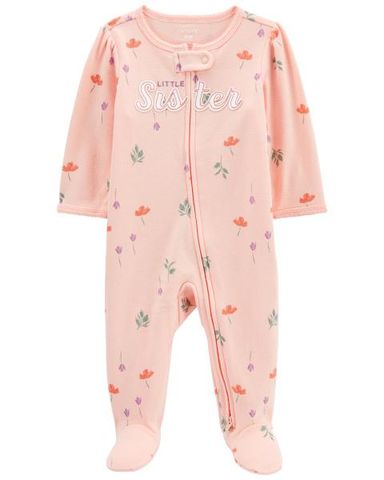  Bodysuit Liền Quần Dài Bé Gái Màu Hồng Hình Hoa Lá Carter's 0-24M 