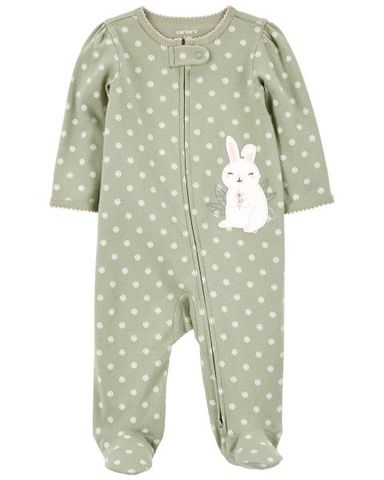  Bodysuit Liền Quần Dài Bé Gái Màu Xanh Mạ Hình Con Thỏ Carter's 0-24M 