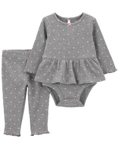  Set Bodysuit Liền Quần Bé Gái Kèm Quần Màu Xám Chấm Bi Hồng Carter's 0-24M 