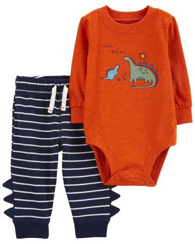  Set Bodysuit Liền Quần Bé Trai Màu Cam Kèm Quần Sọc Ngang Xanh Đậm Carter's 0-24M 