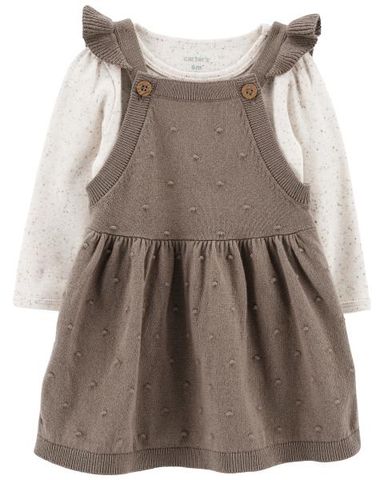  Set Váy Yếm Bé Gái Màu Nâu Kèm Bodysuit Liền Quần Màu Ngà Carter's 0-24M 