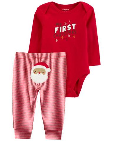  Set Bodysuit Tay Dài Liền Quần Cho Bé Màu Đỏ Hình Ông Già Noel Carter's 0-24M 