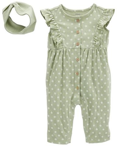  Set Bodysuit Liền Quần Bé Gái Màu Xanh Mạ Kèm Băng Đô Carter's 0-24M 