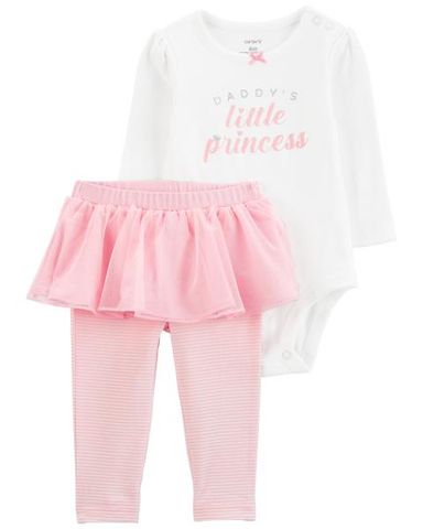  Set Bodysuit Liền Quần Bé Gái Màu Trắng Kèm Quần Váy Màu Hồng Carter's 0-24M 