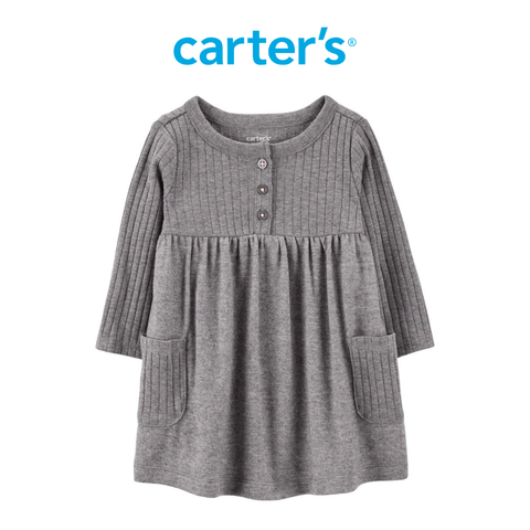  Đầm Thun Gân Bé Gái Màu Xám Carter's 0-24M 