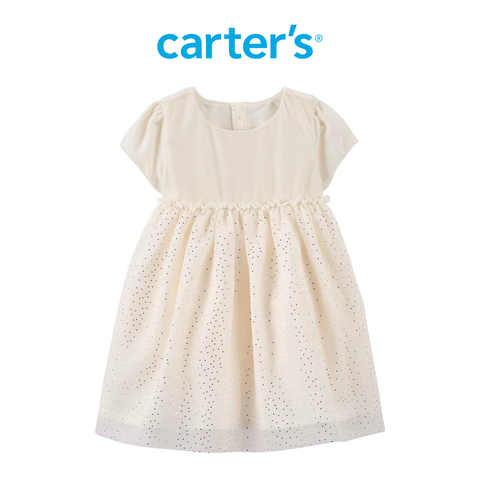  Đầm Bé Gái Màu Ngà Chân Váy Đính Lấp Lánh Carter's 0-24M 