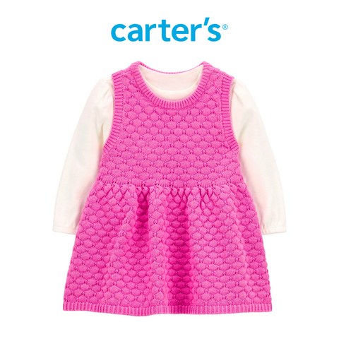  Set Váy Yếm Len Bé Gái Màu Tím Kèm Bodysuit Liền Quần Màu Trắng Carter's 0-24M 