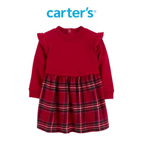  Đầm Bé Gái Màu Đỏ Chân Váy Kẻ Ca Rô Carter's 0-24M 