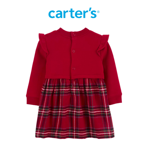  Đầm Bé Gái Màu Đỏ Chân Váy Kẻ Ca Rô Carter's 0-24M 