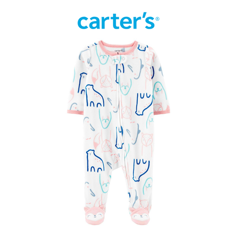  Bodysuit Tay Dài Liền Quần Bé Gái Màu Hồng Và Xanh Hình Động Vật Carter's 0-24M 