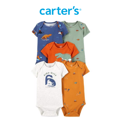  Set 5 Bodysuit Liền Quần Bé Trai Nhiều Màu Hình Khủng Long Carter's 0-24M 