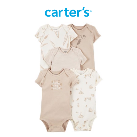  Set 5 Bodysuit Liền Quần Màu Nâu Và Trắng Carter's 0-24M 