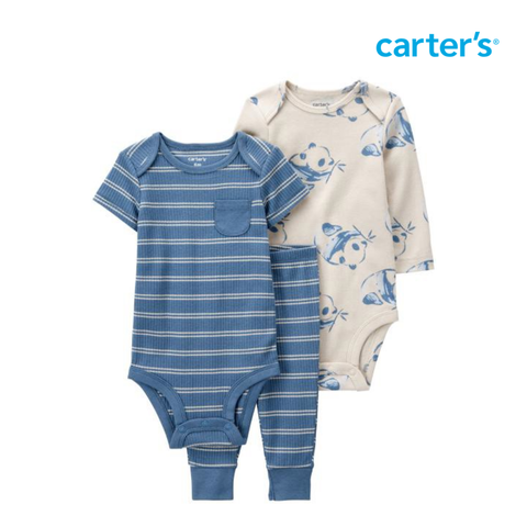  Set 2 Bodysuit Liền Quần Bé Trai Màu Xanh Dương Kèm Quần Dài Carter's 0-24M 