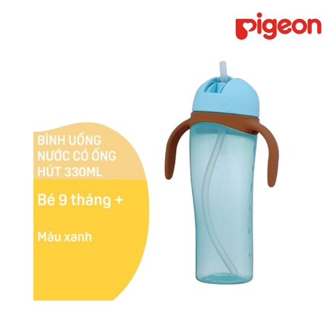  Bình uống nước tay cầm có ống hút Pigeon 330ml Màu xanh dương 
