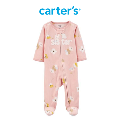  Bodysuit Liền Quần Dài Bé Gái Màu Hồng Hình Hoa Trắng Carter's 0-24M 