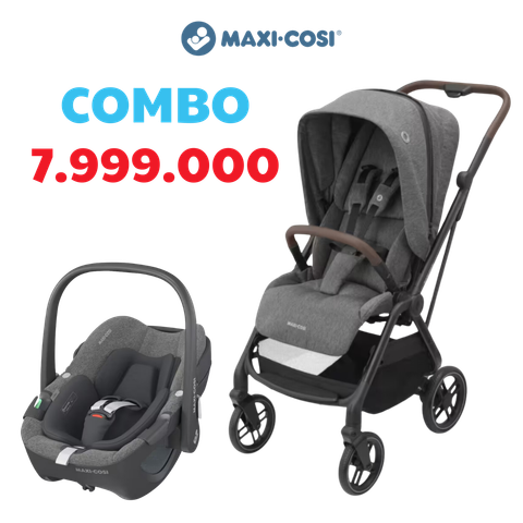  Combo xe đẩy gấp gọn Leona 2 màu xám và ghế ngồi xe hơi Pebble 360 Maxi-Cosi 1281800514 